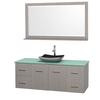 Centra 60 In. Single Vanity in Gray Oak with Green Glass Top with Black Granite Sink and 58 In. Mirror