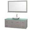 Centra 60 In. Single Vanity in Gray Oak with Green Glass Top with White Carrera Sink and 58 In. Mirror
