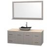 Centra 60 In. Single Vanity in Gray Oak with Ivory Marble Top with Black Granite Sink and 58 In. Mirror
