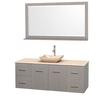 Centra 60 In. Single Vanity in Gray Oak with Ivory Marble Top with Ivory Sink and 58 In. Mirror