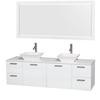 Amare 72 In. Double Bathroom Vanity in Glossy White, Solid SurfaceTop, White Sinks, 70 In. Mirror