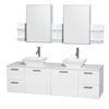 Amare 72 In. Double Bathroom Vanity in Glossy White, Solid SurfaceTop, White Sinks, Medicine Cabinet