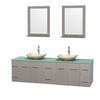 Centra 80 In. Double Vanity in Gray Oak with Green Glass Top with Ivory Sinks and 24 In. Mirrors