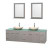 Centra 80 In. Double Vanity in Gray Oak with Green Glass Top with Ivory Sinks and 24 In. Mirrors