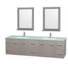 Centra 80 In. Double Vanity in Gray Oak with Green Glass Top with Square Sink and 24 In. Mirror