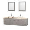 Centra 80 In. Double Vanity in Gray Oak, Ivory Marble Top, White Porcelain Sinks and 24 In. Mirrors