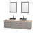 Centra 80 In. Double Vanity in Gray Oak with Ivory Marble Top with Black Granite Sinks and 24 In. Mirrors