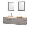 Centra 80 In. Double Vanity in Gray Oak with Ivory Marble Top with Ivory Sinks and 24 In. Mirrors