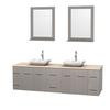 Centra 80 In. Double Vanity in Gray Oak with Ivory Marble Top with White Carrera Sinks and 24 In. Mirrors
