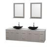 Centra 80 In. Double Vanity in Gray Oak with Solid SurfaceTop with Black Granite Sinks and 24 In. Mirrors