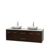 Centra 72 In. Double Vanity in Espresso with White Carrera Top with White Carrera Sinks and No Mirror