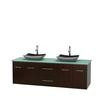Centra 72 In. Double Vanity in Espresso with Green Glass Top with Black Granite Sinks and No Mirror