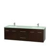 Centra 72 In. Double Vanity in Espresso with Green Glass Top with Square Sinks and No Mirror
