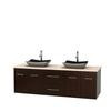 Centra 72 In. Double Vanity in Espresso with Ivory Marble Top with Black Granite Sinks and No Mirror