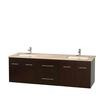 Centra 72 In. Double Vanity in Espresso with Ivory Marble Top with Square Sinks and No Mirror
