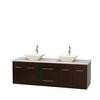 Centra 72 In. Double Vanity in Espresso with Solid SurfaceTop with Bone Porcelain Sinks and No Mirror