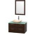 Amare 36 In. Single Espresso Bathroom Vanity, Green Glass Top, Ivory Marble Sink, 24 In. Mirror