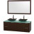Amare 60 In. Double Espresso Bathroom Vanity, Green Glass Top, Black Granite Sinks, 58 In. Mirror
