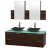 Amare 60 In. Double Espresso Bathroom Vanity, Green Glass Top, Black Granite Sinks, Medicine Cabinet