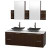 Amare 60 In. Double Espresso Bathroom Vanity, Solid SurfaceTop, Black Granite Sinks, Medicine Cabinet