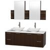 Amare 60 In. Double Espresso Bathroom Vanity, Solid SurfaceTop, White Carrera Sinks, Medicine Cabinet