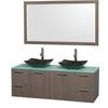 Amare 60 In. Double Grey Oak Bathroom Vanity, Green Glass Top, Black Granite Sinks, 58 In. Mirror