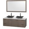 Amare 60 In. Double Grey Oak Bathroom Vanity, Solid SurfaceTop, Black Granite Sinks, 58 In. Mirror
