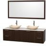 Amare 72 In. Double Espresso Bathroom Vanity, Solid SurfaceTop, Ivory Marble Sinks, 70 In. Mirror