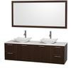 Amare 72 In. Double Espresso Bathroom Vanity, Solid SurfaceTop, White Carrera Sinks, 70 In. Mirror