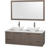 Amare 60 In. Double Grey Oak Bathroom Vanity, Solid SurfaceTop, White Carrera Sinks, 58 In. Mirror