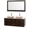Centra 60 In. Double Vanity in Espresso with White Carrera Top with Ivory Sinks and 58 In. Mirror