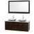 Centra 60 In. Double Vanity in Espresso with White Carrera Top with White Carrera Sinks and 58 In. Mirror