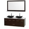 Centra 60 In. Double Vanity in Espresso with White Carrera Top with Black Granite Sinks and 58 In. Mirror
