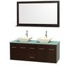 Centra 60 In. Double Vanity in Espresso with Green Glass Top with Bone Porcelain Sinks and 58 In. Mirror