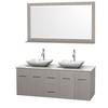 Centra 60 In. Double Vanity in Gray Oak with White Carrera Top with White Carrera Sinks and 58 In. Mirror