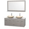 Centra 60 In. Double Vanity in Gray Oak with White Carrera Top with Ivory Sinks and 58 In. Mirror