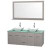 Centra 60 In. Double Vanity in Gray Oak with Green Glass Top with White Porcelain Sinks and 58 In. Mirror