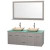 Centra 60 In. Double Vanity in Gray Oak with Green Glass Top with Ivory Sinks and 58 In. Mirror