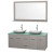 Centra 60 In. Double Vanity in Gray Oak with Green Glass Top with White Carrera Sinks and 58 In. Mirror