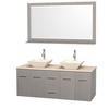 Centra 60 In. Double Vanity in Gray Oak with Ivory Marble Top with Bone Porcelain Sinks and 58 In. Mirror