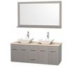 Centra 60 In. Double Vanity in Gray Oak with Ivory Marble Top with White Porcelain Sinks and 58 In. Mirror