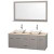 Centra 60 In. Double Vanity in Gray Oak with Ivory Marble Top with White Porcelain Sinks and 58 In. Mirror