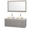 Centra 60 In. Double Vanity in Gray Oak with Solid SurfaceTop with Bone Porcelain Sinks and 58 In. Mirror