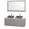 Centra 60 In. Double Vanity in Gray Oak with Solid SurfaceTop with Black Granite Sinks and 58 In. Mirror