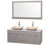 Centra 60 In. Double Vanity in Gray Oak with Solid SurfaceTop with Ivory Sinks and 58 In. Mirror