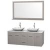 Centra 60 In. Double Vanity in Gray Oak with Solid SurfaceTop with White Carrera Sinks and 58 In. Mirror
