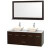 Centra 60 In. Double Vanity in Espresso with Solid SurfaceTop with Bone Porcelain Sinks and 58 In. Mirror