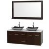 Centra 60 In. Double Vanity in Espresso with Solid SurfaceTop with Black Granite Sinks and 58 In. Mirror