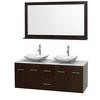 Centra 60 In. Double Vanity in Espresso with Solid SurfaceTop with White Carrera Sinks and 58 In. Mirror