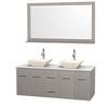 Centra 60 In. Double Vanity in Gray Oak with White Carrera Top with Bone Porcelain Sinks and 58 In. Mirror